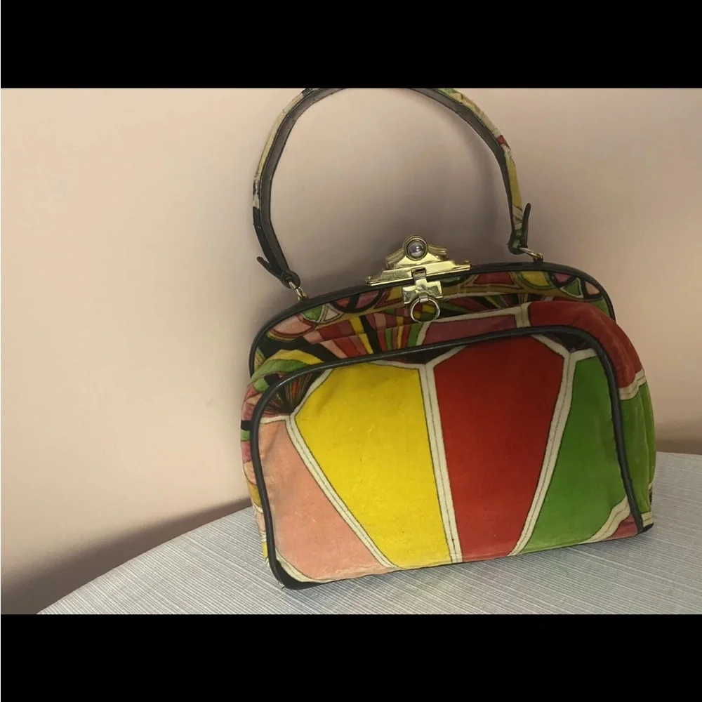 EMILIO PUCCI By Jana Vintage 60's Velvet Handbag‎ Satchel Psychedelic Mod